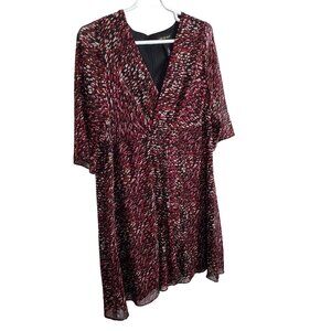 Lane Bryant Size 20 Dress Chiffon Faux Wrap Lined 3/4 Sleeve Flowy Lined Midi
